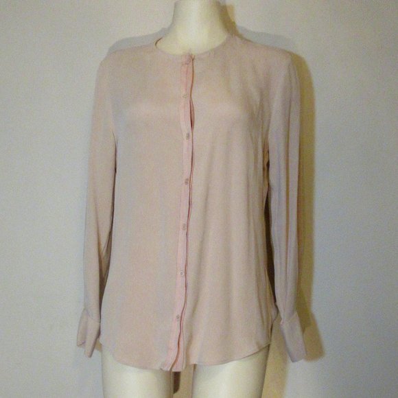 Buttondown Top Cream 100% Silk  Stand Collar  Blouse Long Sleeve  size 38/Medium - Picture 1 of 11
